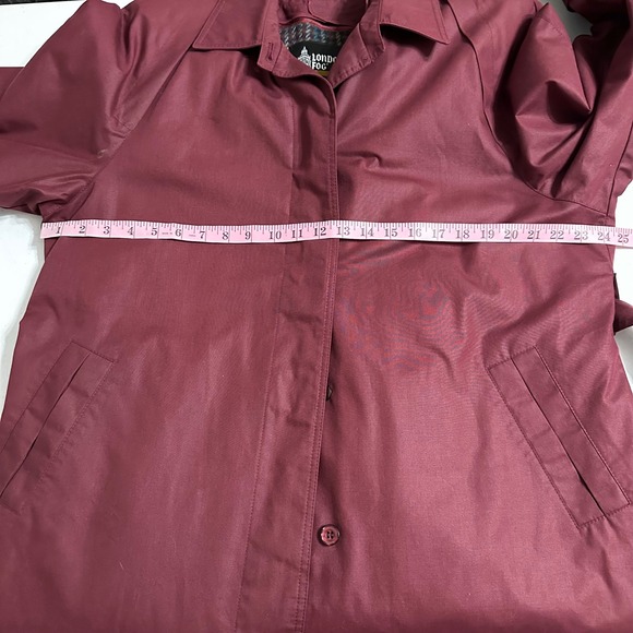 London Fog Vintage 80s Burgundy Red Lined Trench Coat Belted Classic Petite 14 - Picture 7 of 10